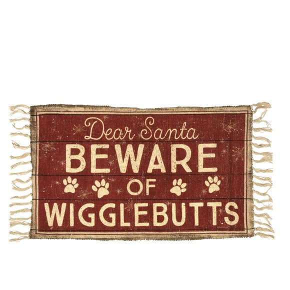 Dog Themed Christmas Rug - Dear Santa Beware of Wigglebutts with Fringe … - Picture 2 of 2